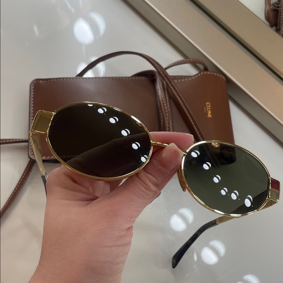 Celine Metal Triomphe Oval Sunglasses with Brown Leather Case - Picture 4 of 9